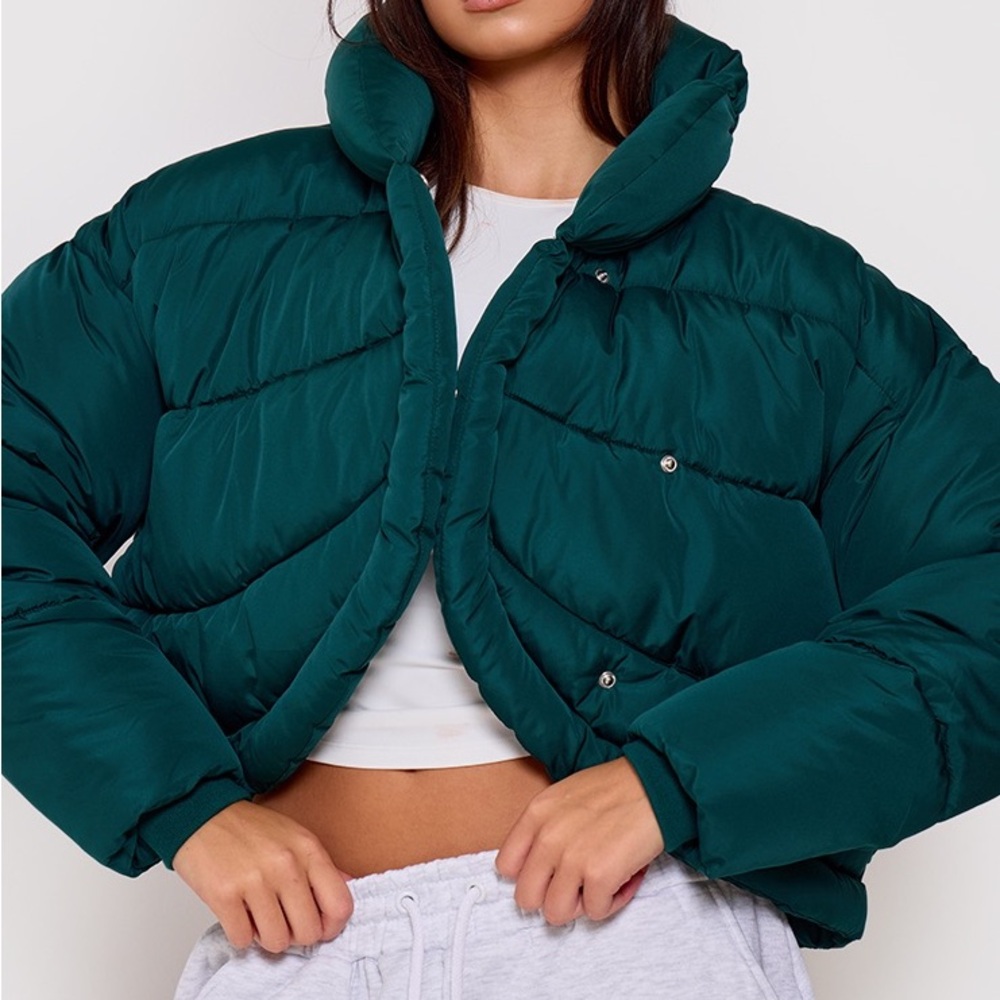 Prettylittlething Green Puffer Jacket